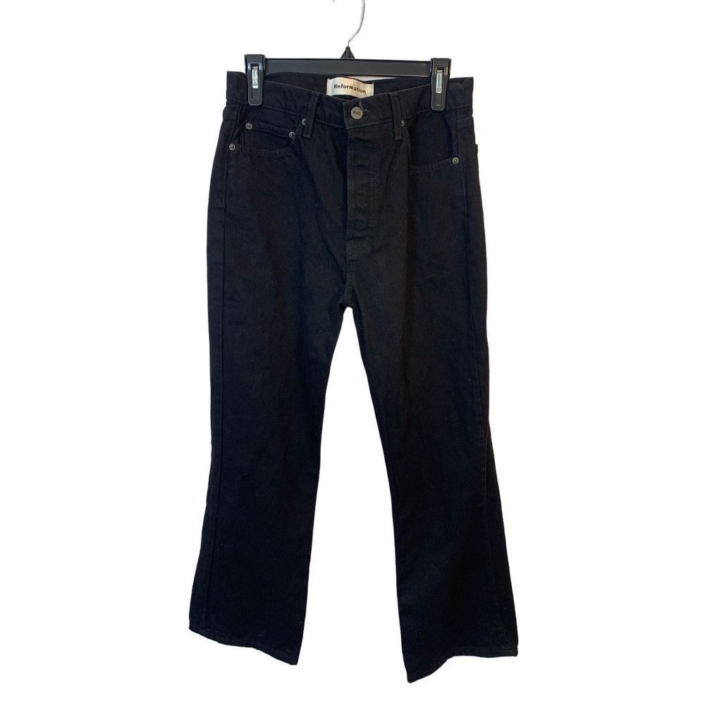 Reformation Women's Jordi Kick Flare Jeans Button Fly Pants Black Size 29